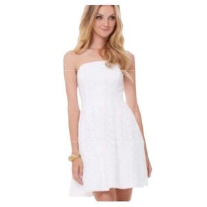 Lilly Pulitzer White Lace Pleated Caitlin Flare Strapless Dress Size 6